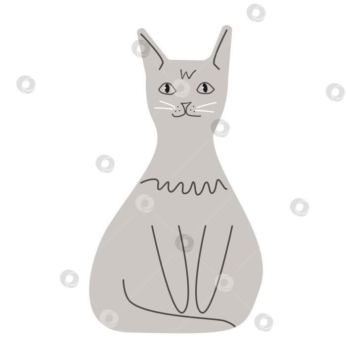Скачать Симпатичный персонаж - серый кот в стиле каракулей фотосток Ozero