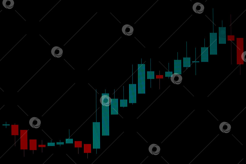 Скачать Крупный план биржевого графика с красными и зелеными свечами на черном фоне фотосток Ozero
