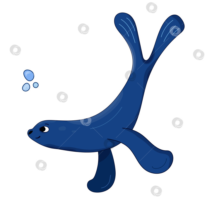 Скачать Морской лев, морской котик мультяшная векторная иллюстрация синего цвета с воздушным пузырем. Изолированный обитатель океана. фотосток Ozero