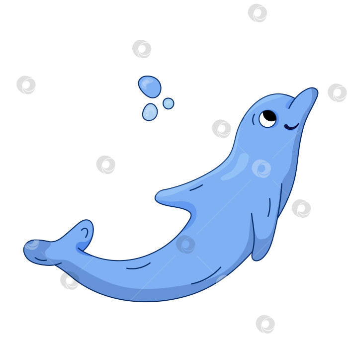 Скачать Векторная иллюстрация мультфильма "Дельфин". Обитатель океана. Морской изолированный дельфин, концепция морских животных. фотосток Ozero