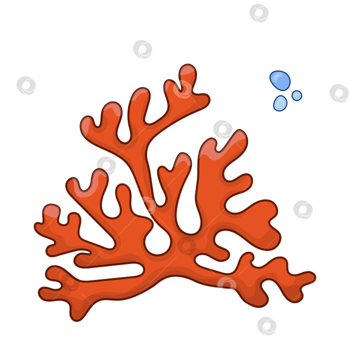 Скачать Морская векторная иллюстрация красного коралла с воздушным пузырем. Мультфильм, выделенный на белом фоне. Морская жизнь и природа фотосток Ozero