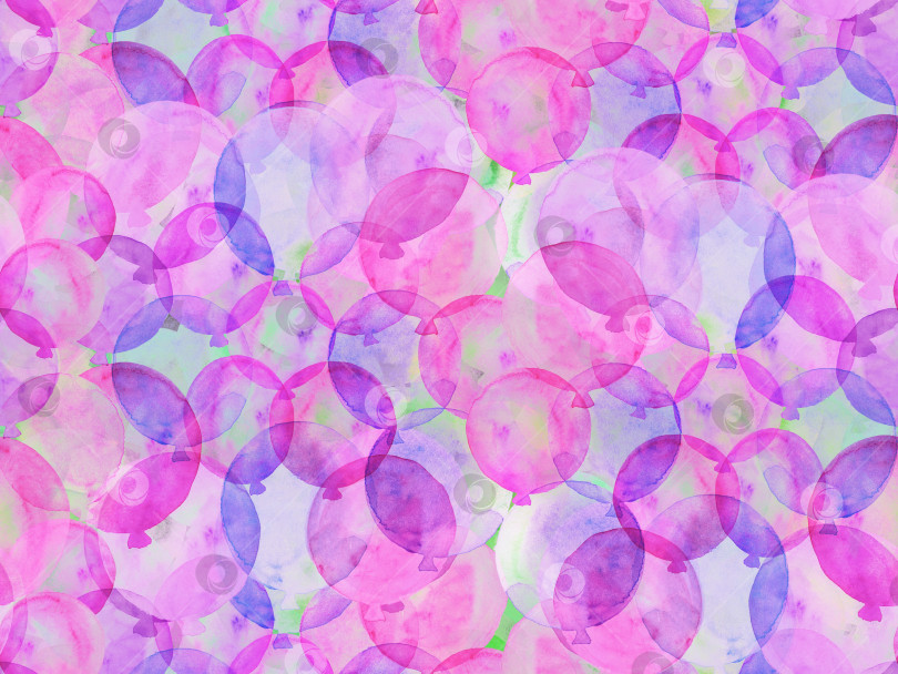 Скачать Бесшовный акварельный фон с ярко-розовыми и фиолетовыми воздушными шарами фотосток Ozero