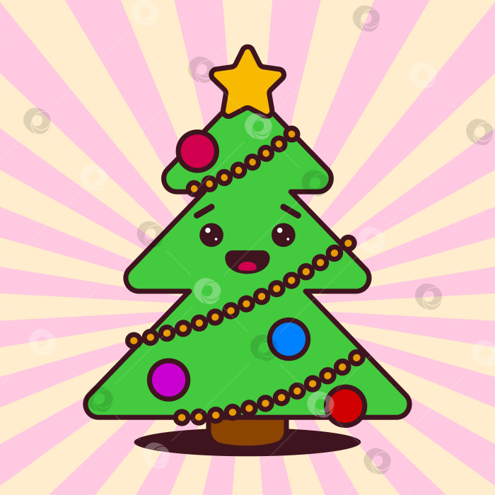 Скачать Кавайная рождественская елка с улыбающимся лицом фотосток Ozero