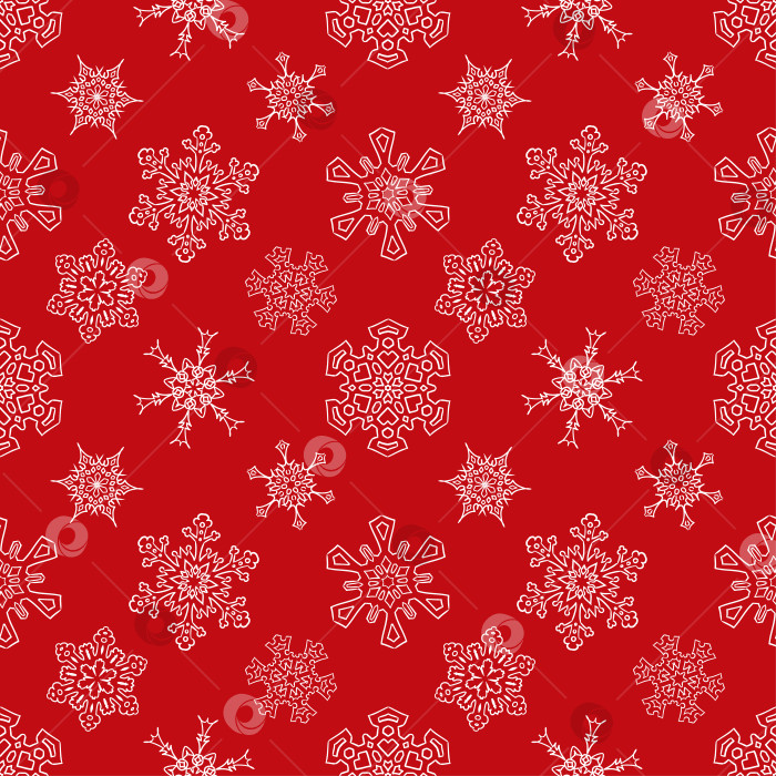 Скачать Бесшовный рождественский красный узор с нарисованными снежинками фотосток Ozero