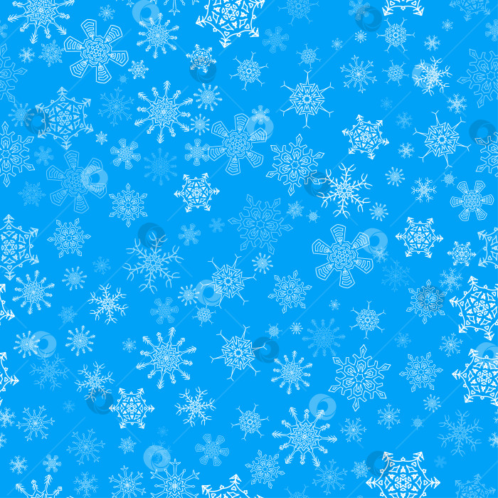 Скачать Синий бесшовный рождественский узор с разными снежинками фотосток Ozero