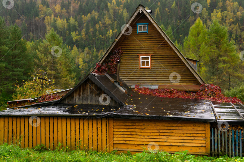 Скачать деревянный дом под дождем на фоне осеннего пейзажа фотосток Ozero