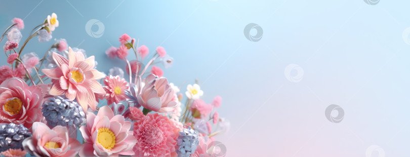 Скачать Красивые весенние луговые цветы на светлом фоне. Открытка в пастельных тонах. фотосток Ozero