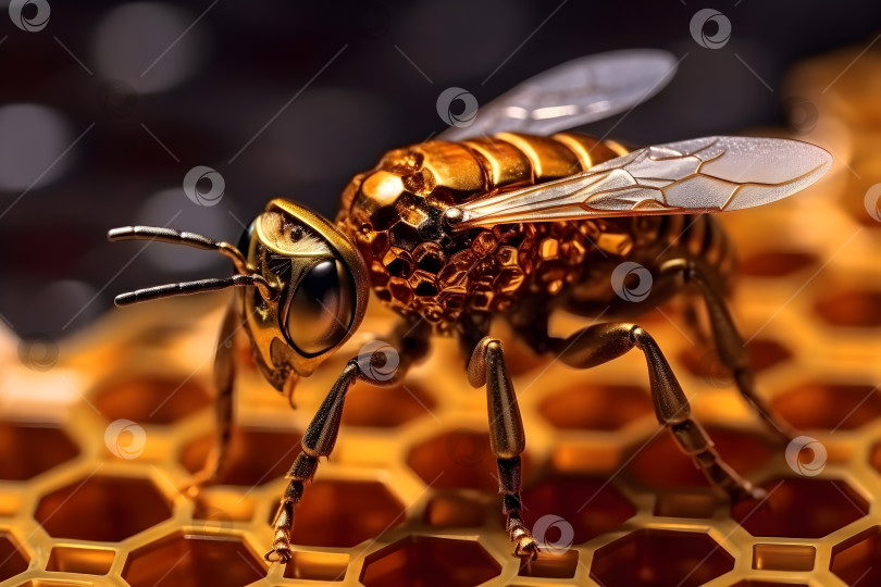 Скачать Одна искусственная пчела сидит на соте. фотосток Ozero