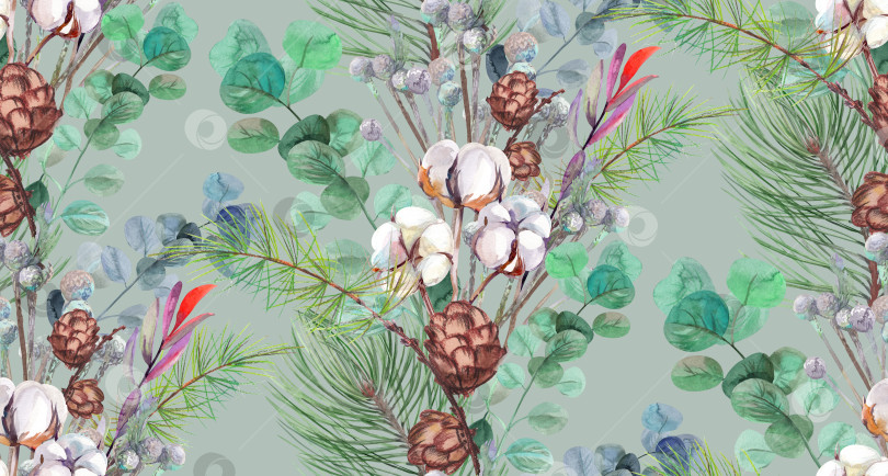Скачать Акварельный праздничный цветочный узор с зимним букетом и сушеными фотосток Ozero