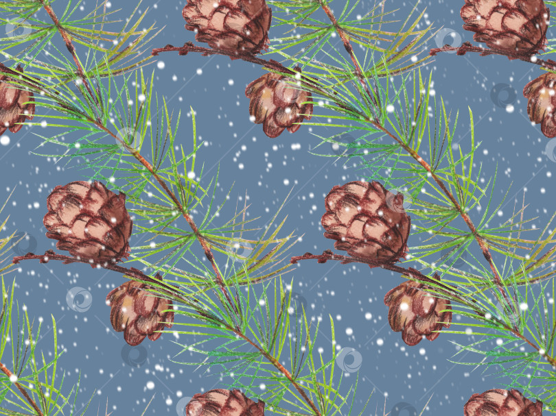 Скачать Рождественский узор с сосновыми шишками и сосновыми ветками, раскрашенными в w фотосток Ozero