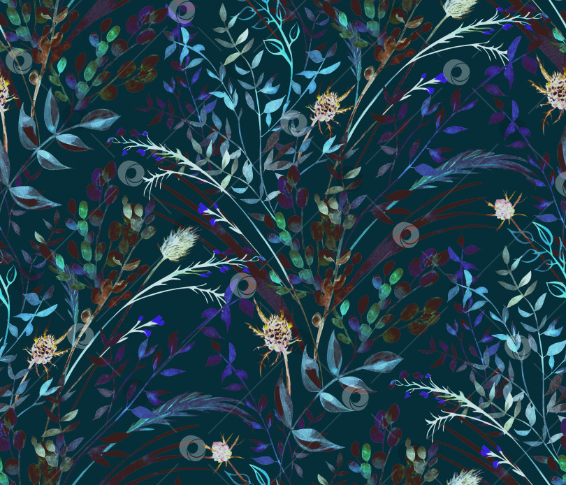 Скачать Монохромный бесшовный узор с силуэтами ветвей и листьев папоротника для летнего текстиля фотосток Ozero