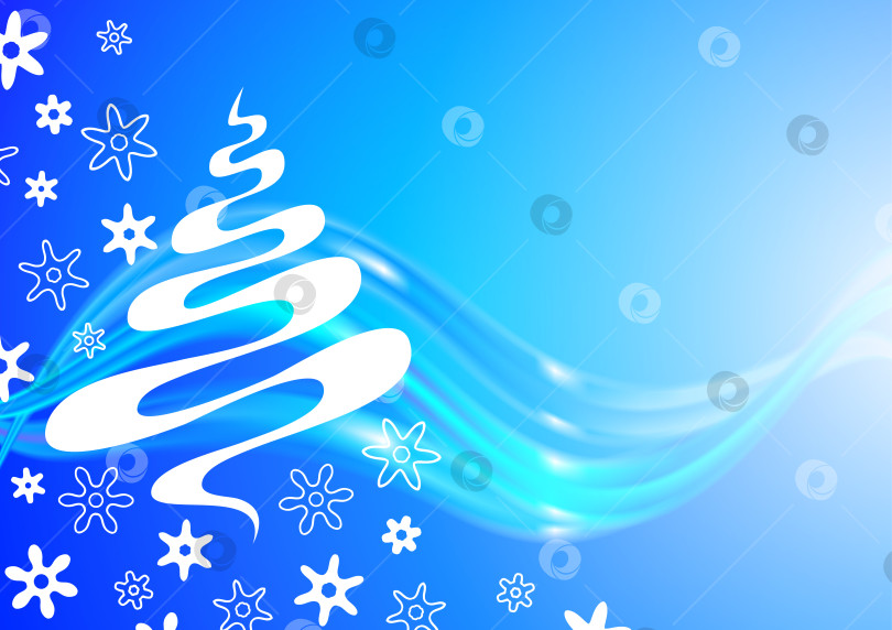 Скачать Рождественская открытка с рисунком елки и снежинок фотосток Ozero