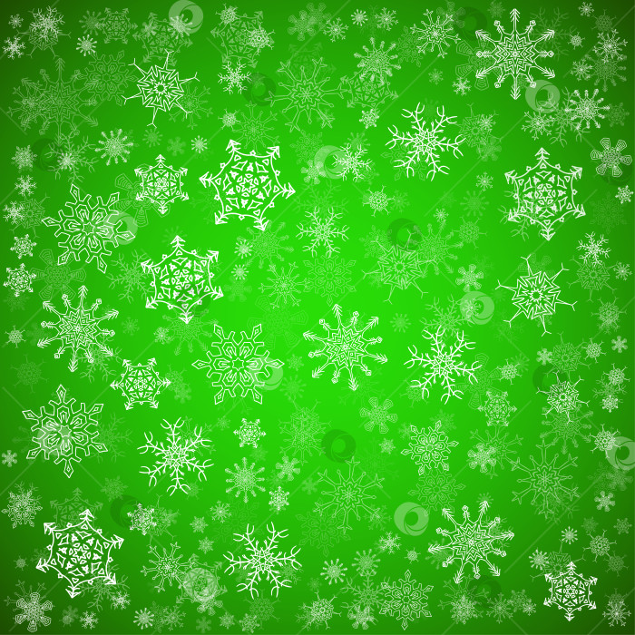 Скачать Зеленый рождественский фон с разными снежинками фотосток Ozero