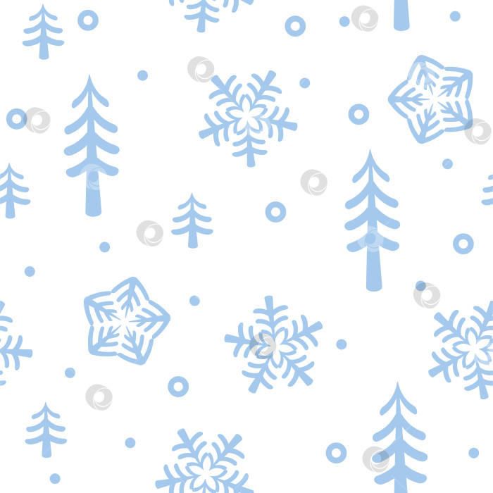 Скачать Векторный  зимний фон со снежинками  и елками фотосток Ozero
