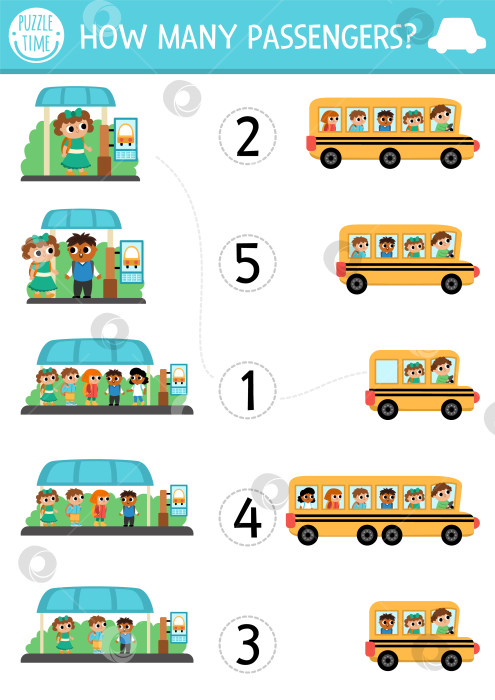 Скачать Сопоставьте транспортную игру numbers со школьным автобусом. Городской транс фотосток Ozero