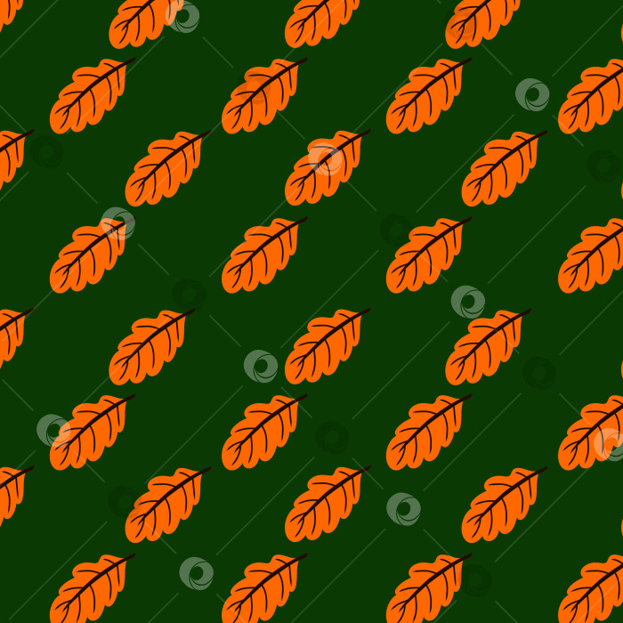 Скачать Бесшовный узор из оранжевых осенних листьев на зеленом фоне. Векторную иллюстрацию можно использовать как элемент дизайна на тематических сайтах и изделиях, как фоновое изображение для печати на ткани или канцелярских принадлежностях. фотосток Ozero