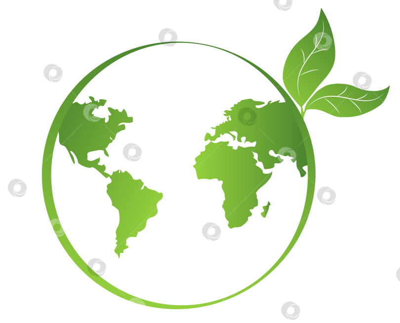 Скачать Абстрактный земной шар с континентами с зелеными листьями, символ зеленой планеты, охрана природы, экологически чистая планета, планета Земля фотосток Ozero