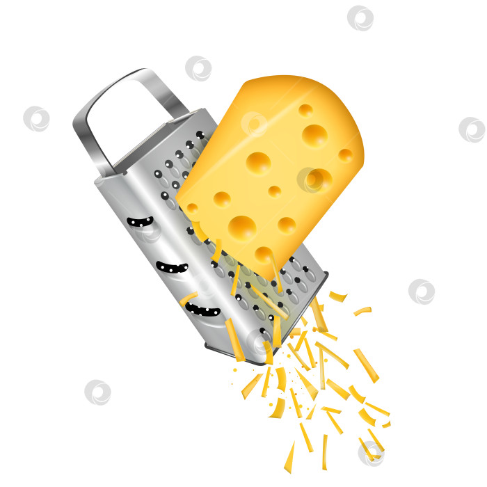 Скачать Кусочек желтого сыра, натертый на ручной терке. Векторная иллюстрация, изолированная на белом фоне. фотосток Ozero