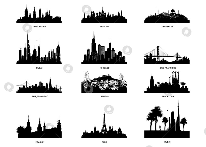 Скачать Векторные силуэты небоскребов мировых городов. фотосток Ozero