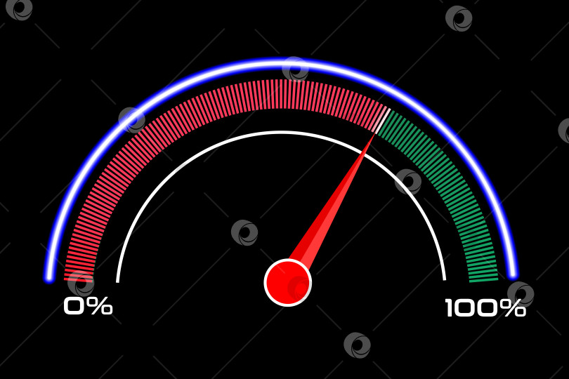 Скачать Датчик или измерительный индикатор. Значок спидометра с красной, желтой, зеленой шкалой и стрелкой. График выполнения работ. Векторная иллюстрация. фотосток Ozero