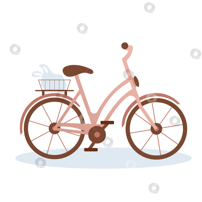 Скачать Ретро-велосипед, выделенный на белом фоне. Экологичный автомобиль с корзиной и хозяйственной сумкой, векторная плоская иллюстрация велосипеда фотосток Ozero