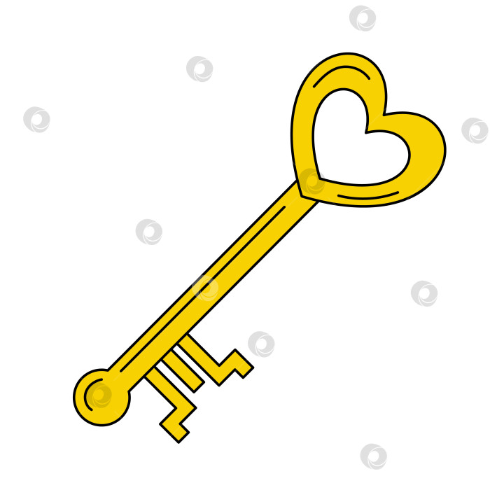 Скачать Нарисованный каракулями золотой или латунный ключ с ушком в форме сердца фотосток Ozero