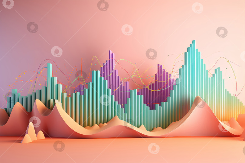 Скачать Разноцветная экономическая аналитическая диаграмма на розовом фоне. Иллюстрация генеративного искусственного интеллекта фотосток Ozero
