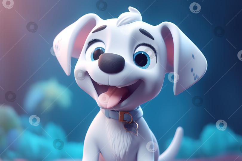 Скачать Милый белый забавный щенок, жизнерадостная породистая собачонка с высунутым языком. Иллюстрация животных, генеративный рендеринг каракулей с искусственным интеллектом фотосток Ozero