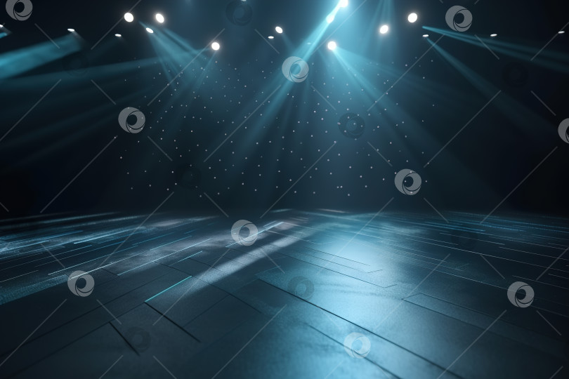 Скачать Пустой концертный зал дискотеки или клуба, сцена, освещенная прожекторами. Порождающий искусственный интеллект фотосток Ozero