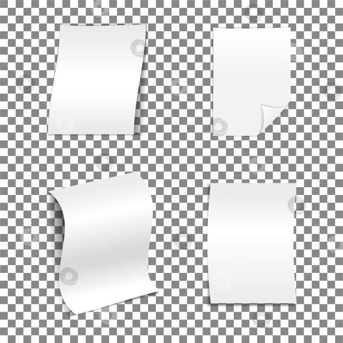Скачать Белый лист бумаги формата А4 с тенью на прозрачном фоне. Свернутый лист бумаги. Верстка, шаблон, макет для вашего дизайна и рекламы. Набор 4 в 1 фотосток Ozero