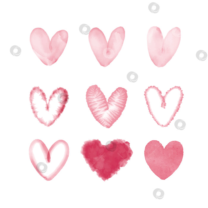 Скачать Набор акварельных розовых сердечек. Векторная иллюстрация. фотосток Ozero