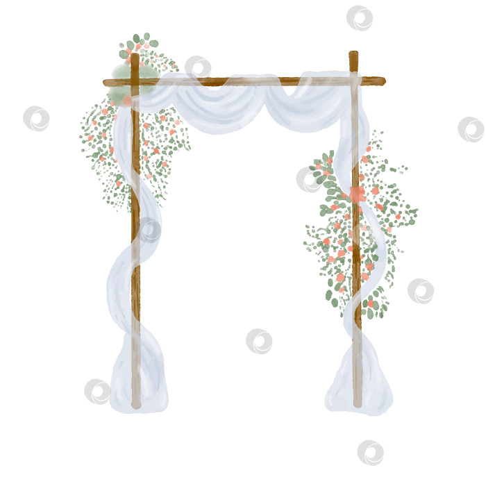 Скачать Свадебная деревянная арка. Деревянная акварельная иллюстрация. фотосток Ozero