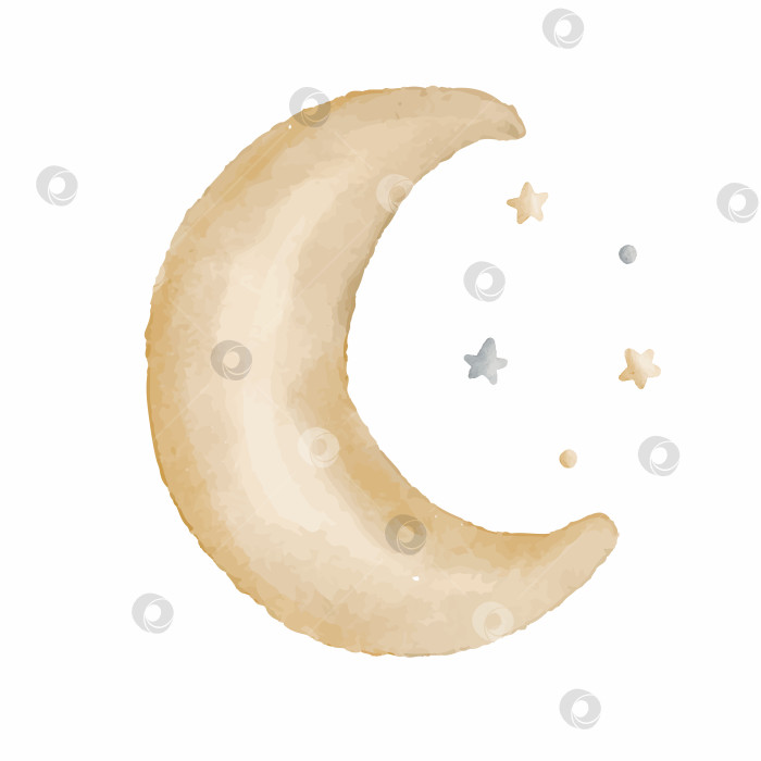Скачать Милая акварельная иллюстрация для малышей с луной и звездами. фотосток Ozero