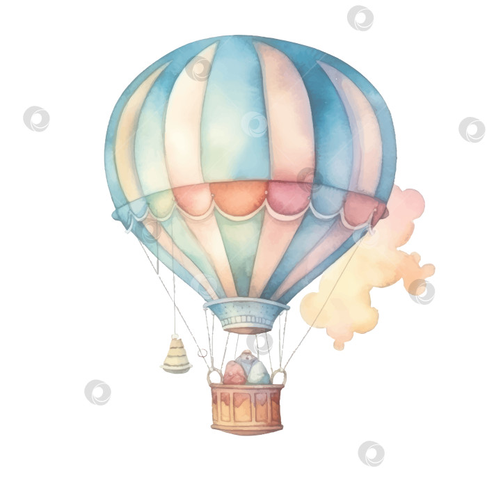 Скачать Милый акварельный красочный воздушный шар, детская акварельная иллюстрация. фотосток Ozero