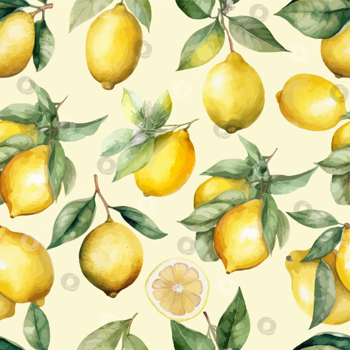 Скачать Бесшовный узор с лимонами и листьями бранча. фотосток Ozero