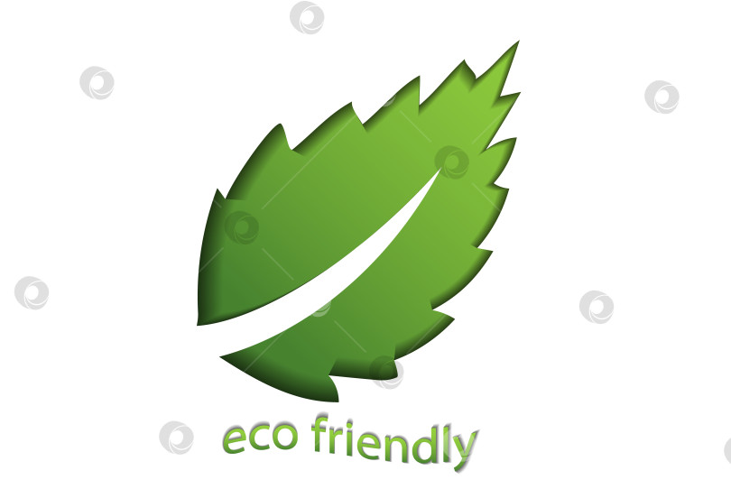 Скачать Экологически чистый зеленый логотип на белом фоне с зелеными листьями в стиле вырезки из бумаги. Концепция зеленой экологии, чистой экологии, экологичности продуктов, eco friendly фотосток Ozero