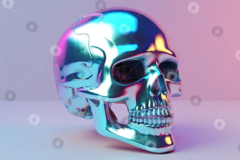 Скачать Голографический 3D череп на градиентном пастельном фоне фотосток Ozero
