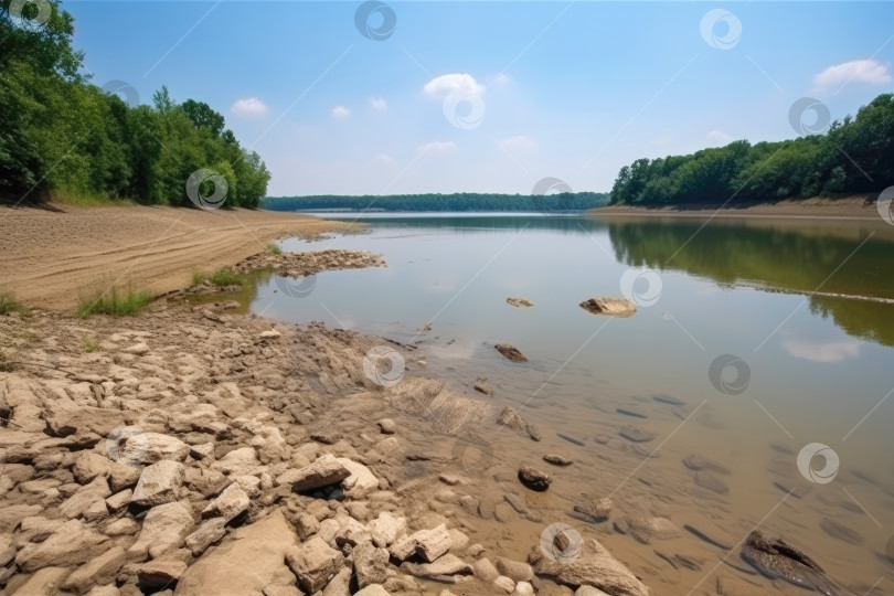 Скачать Понижение уровня воды в реке жарким летним видом фотосток Ozero