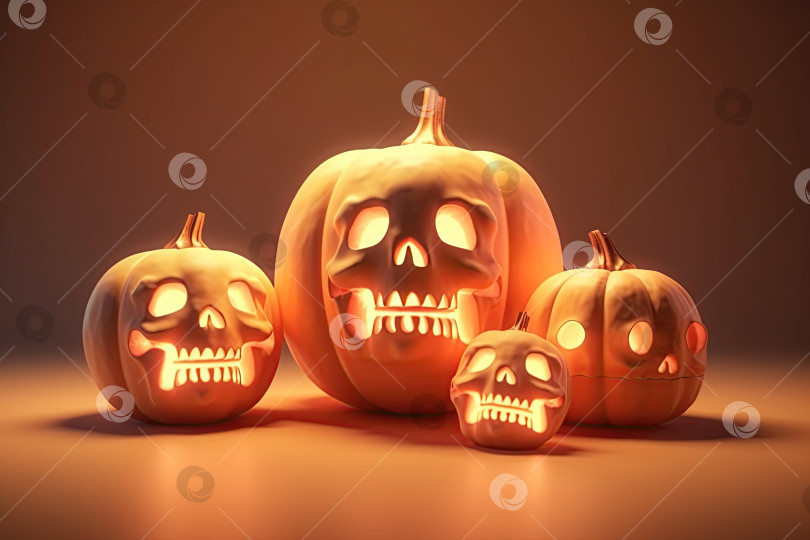 Скачать Хэллоуин тыквы и черепа 3D темный фон фотосток Ozero