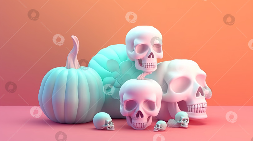 Скачать Хэллоуин тыквы и черепа 3D пастельный фон фотосток Ozero