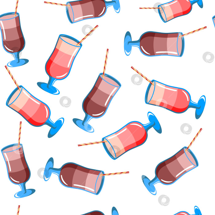Скачать Бесшовный узор для холста и ткани. Пляжный, барный розовый коктейль, пунш, моктейл, смузи со свежевыжатым ягодным соком или розовым и красным сиропом фотосток Ozero
