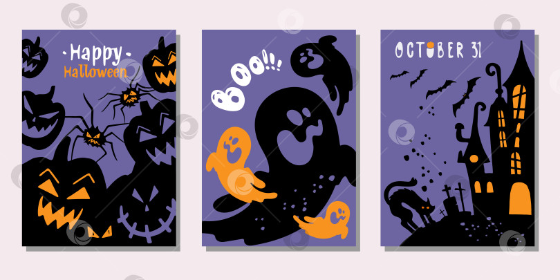 Скачать Векторный набор плакатов, открыток, приглашений на Хэллоуин фотосток Ozero
