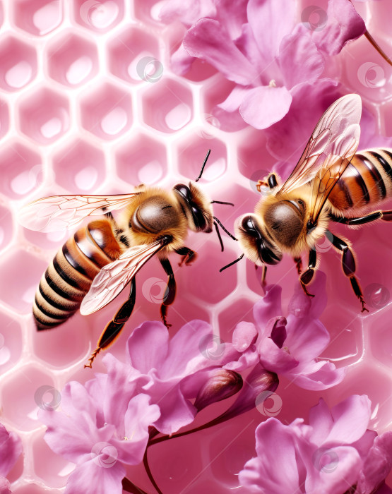 Скачать Две пчелы на розовых сотах фотосток Ozero