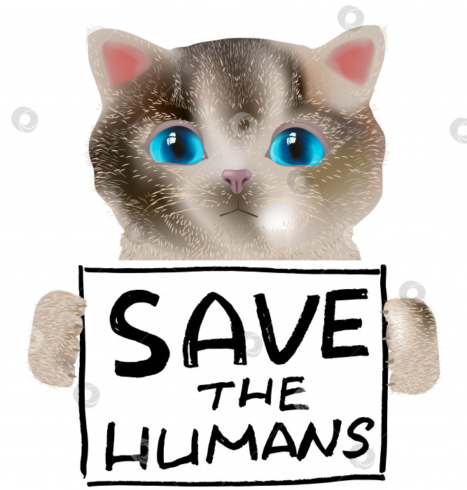 Скачать Пушистый кот с лозунгом "Спасите людей". фотосток Ozero