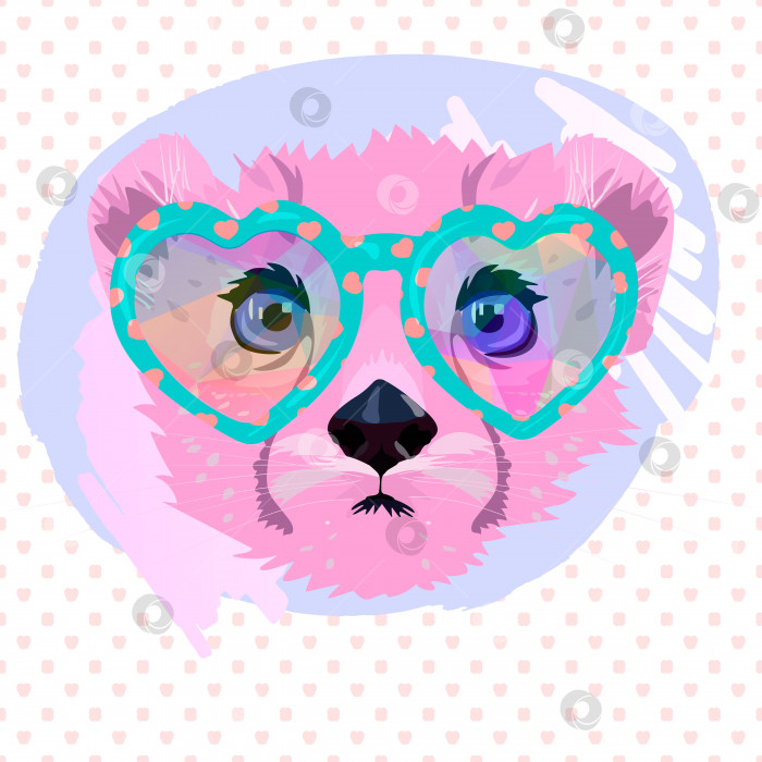 Скачать Иллюстрация головы розовой пантеры в очках. Симпатичный молодежный принт для печати на футболках или стикеров и наклеек. фотосток Ozero