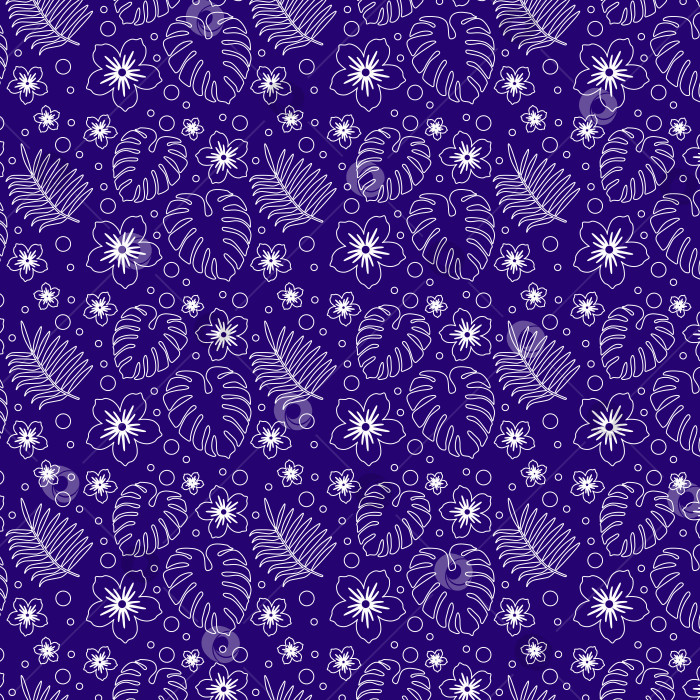 Скачать Узор линейный с листьями и цветами на фиолетовом фоне фотосток Ozero