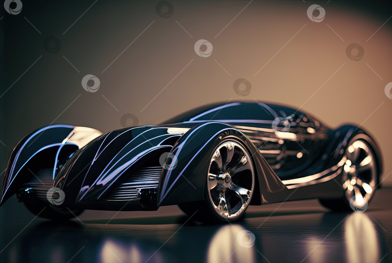 Скачать Абстрактный футуристический автомобиль с блестящими отблесками. Красивый концептуальный суперкар. Сгенерированный искусственный интеллект фотосток Ozero