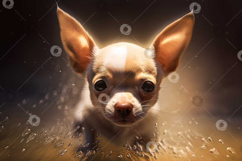 Скачать Портрет крошечной собачки. Милый пушистый щенок с большими глазами. Сгенерированный искусственный интеллект. фотосток Ozero