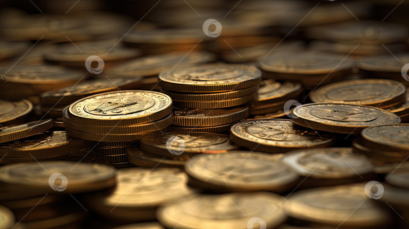 Скачать Фон денежной концепции со стопками золотых монет. Финансовая абстракция с желтыми монетами. Сгенерированный искусственный интеллект. фотосток Ozero