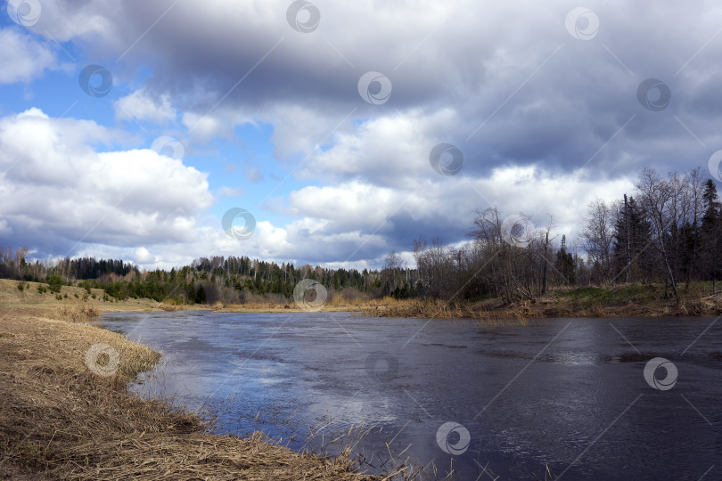 Скачать Быстрая река во время весеннего половодья. фотосток Ozero